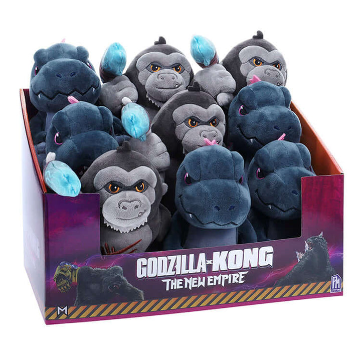 Box of Godzilla x Kong 6" Collectible Plush Toys from "The New Empire" movie, featuring detailed fabric and embroidery.