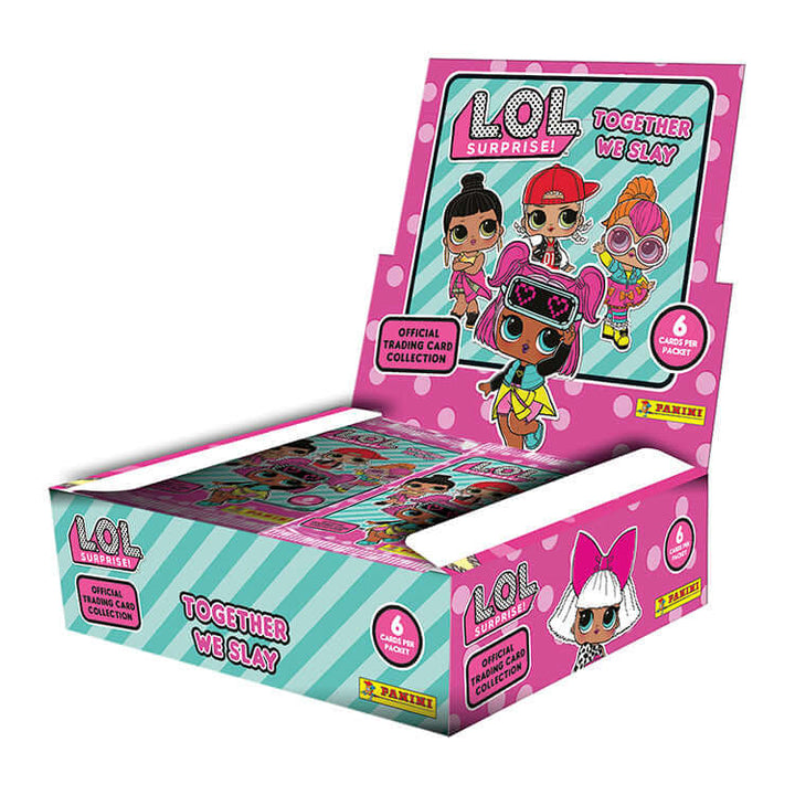 L.O.L Together We Slay Trading Card Collection box with colorful dolls, showcasing Panini's 2025 cards.