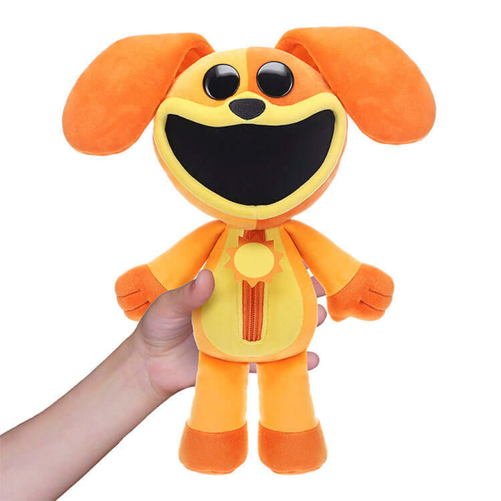 Smiling DogDay Deluxe Plush from Poppy Playtime, 12" tall, vibrant orange fabric, perfect for playtime cuddles.