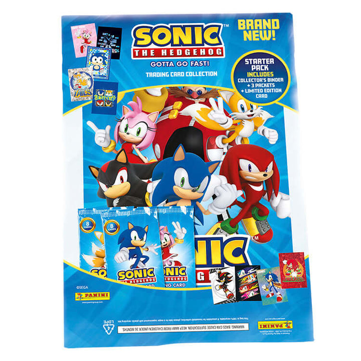 Sonic Gotta Go Fast trading card collection featuring Sonic the Hedgehog, Tails, Knuckles, Amy Rose, and collectible items.
