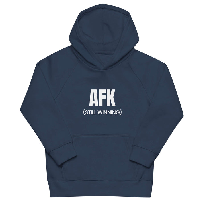 AFK kids eco-friendly kids hoodie in navy with the text &