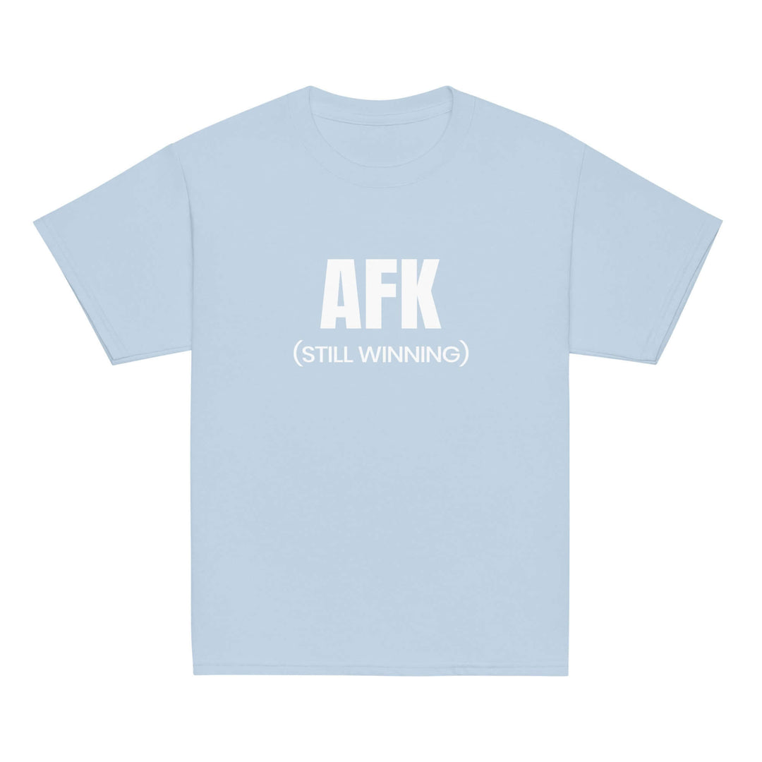 AFK Youth classic tee in light blue featuring AFK (STILL WINNING) design on the front.