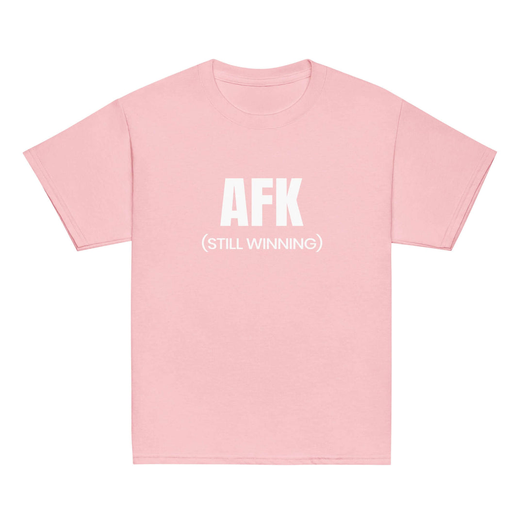 AFK Youth classic tee in pink with AFK (STILL WINNING) text for kids' casual wear