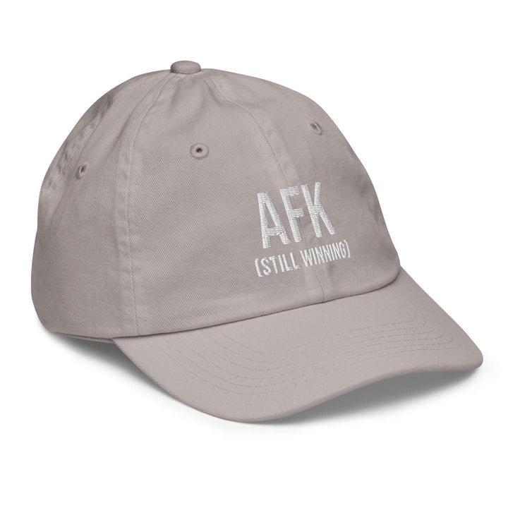 AFK Youth baseball cap in light gray with embroidered text, perfect for style and sun protection during outdoor activities.