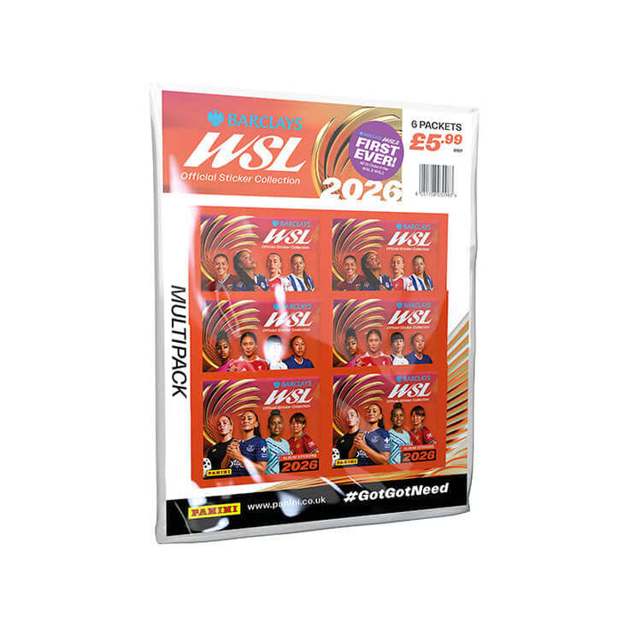 Barclays Women's Super League Sticker Collection 2026 multipack featuring 6 packets for collectors.