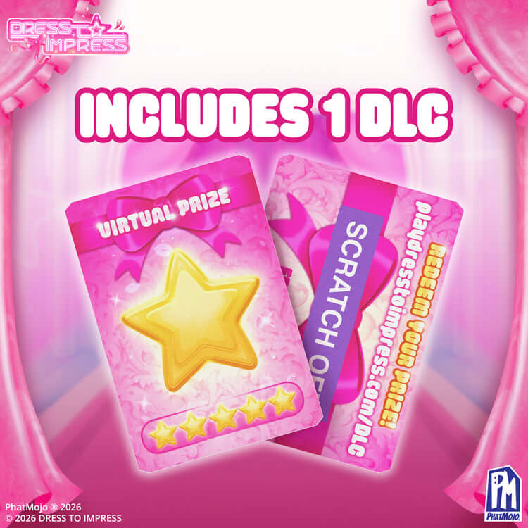 Dress to impress Lovely Hearts fashion doll includes 1 DLC, featuring virtual prize and scratch-off card.