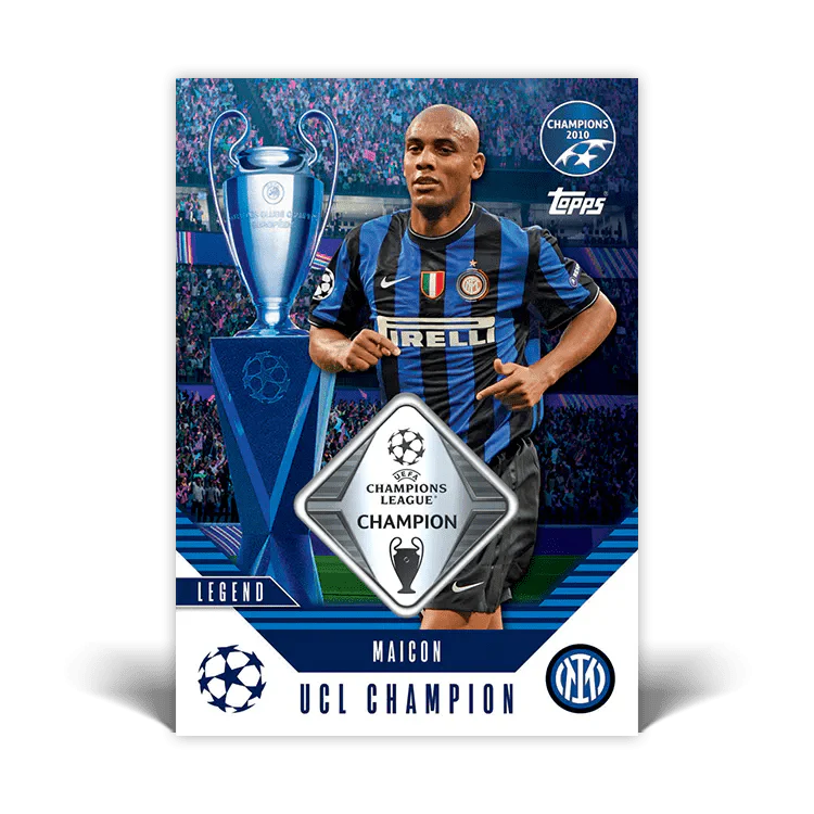 Maicon Champions League UCL Champion card featuring trophy and Inter Milan logo.