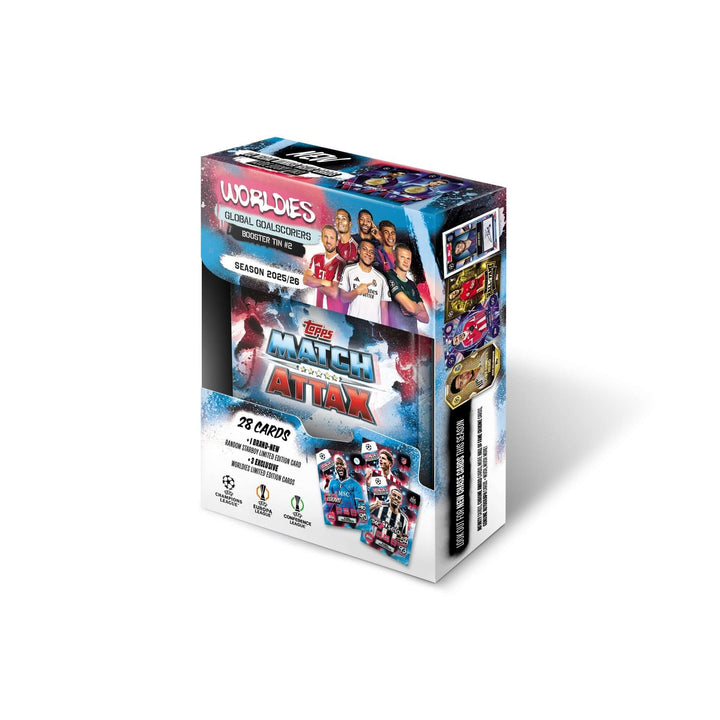 Match Attax 25/26 - Booster Tins featuring top players from UEFA competitions and 28 collectible cards.