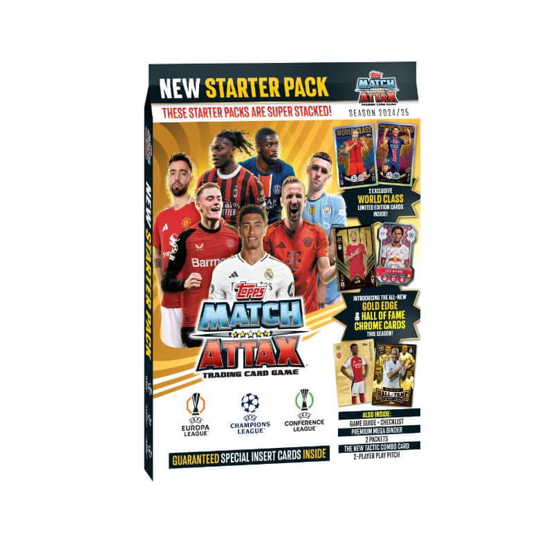 Match Attax 24/25 Starter Pack showcasing UEFA Champions League and Europe League stars. Perfect for trading card enthusiasts!