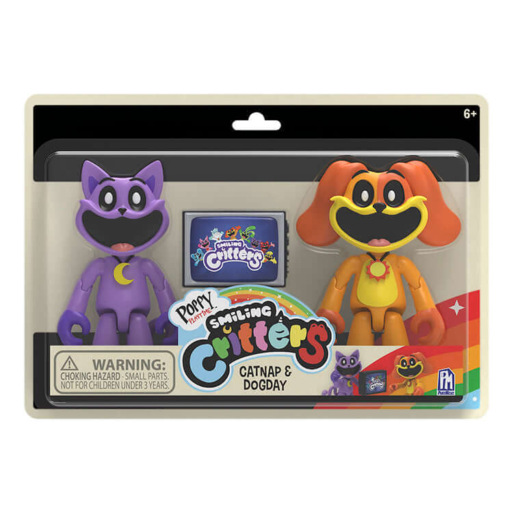 Poppy Playtime Series 3 Smiling Critters Action Figure 2PK featuring CatNap and DogDay with TV accessory.