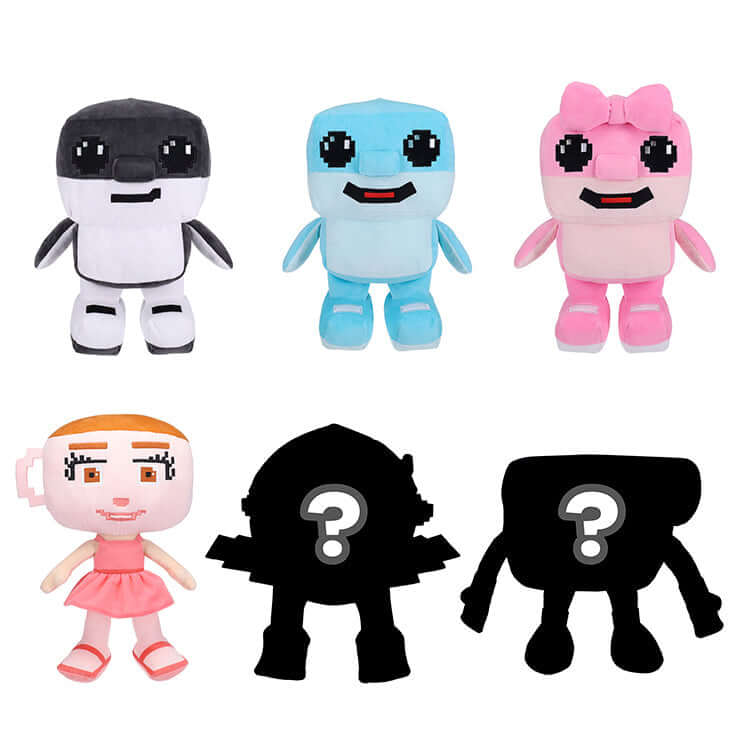 Steal A Brainrot Deluxe Plush collection of vibrant character plush toys in various colors and designs.