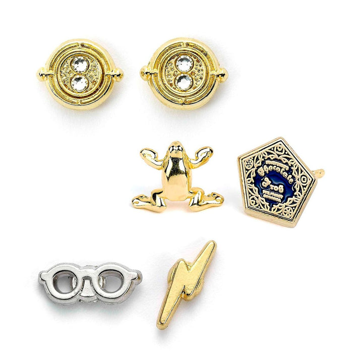 Official Harry Potter Stud Earring Set including Time Turners, Chocolate Frogs, and Glasses with Lightning Bolt earrings