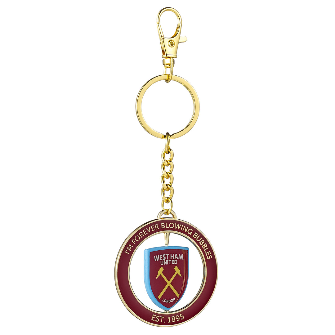West Ham spinning keyring featuring club colors and the phrase I&