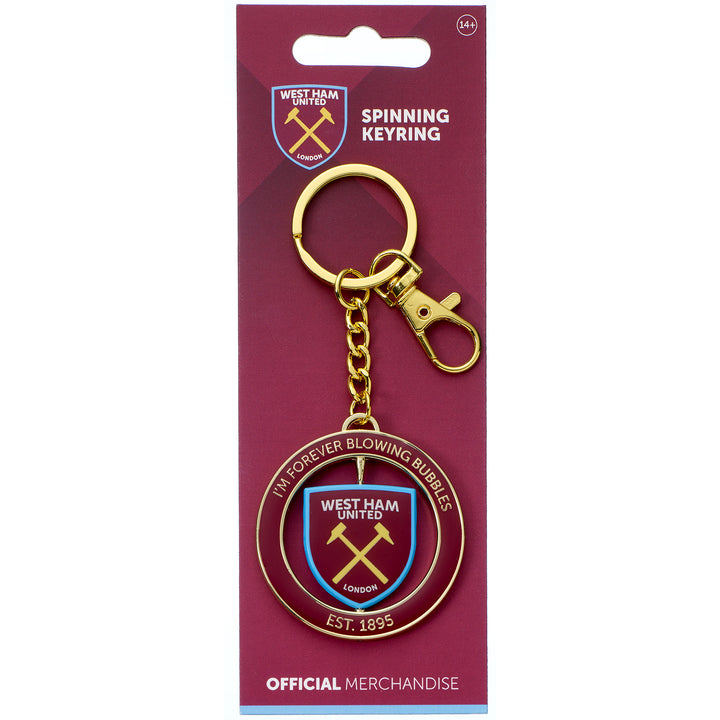 West Ham spinning keyring featuring club colors and the phrase &