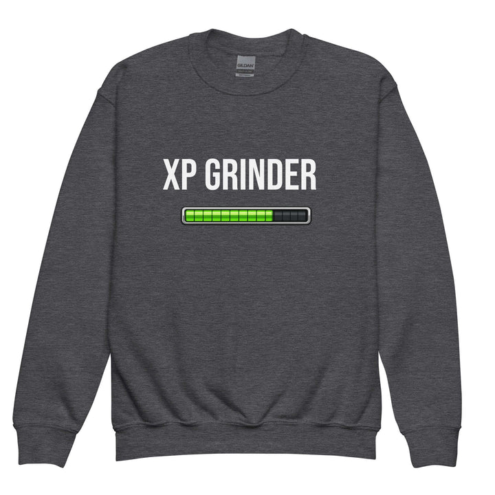 XP Grinder Youth crewneck sweatshirt featuring a graphic with a progress bar design.