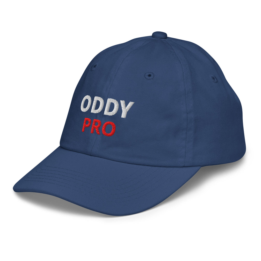 Oddy Pro Youth baseball cap in navy blue with embroidered logo, ideal for baseball training and outdoor activities.