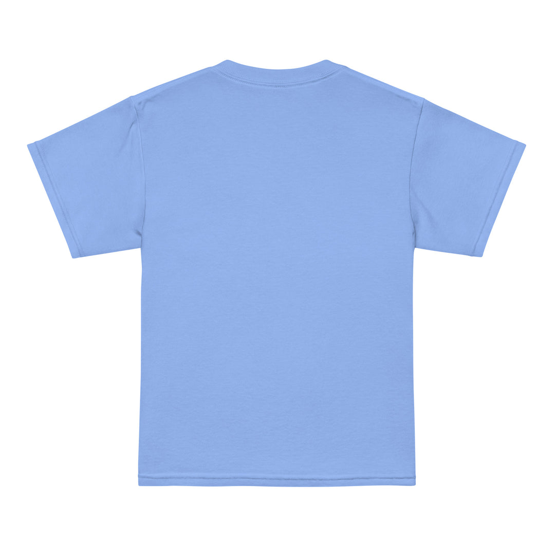 Back view of XP Grinder Youth t-shirt in light blue color, ideal for active wear and comfort.