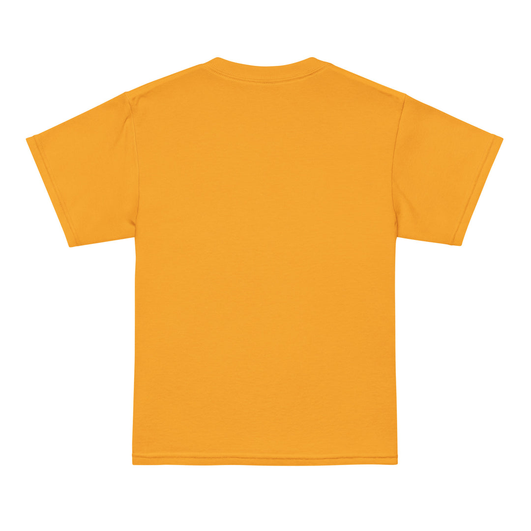 Back view of the XP Grinder Youth t-shirt in vibrant yellow, made for comfort and active wear.