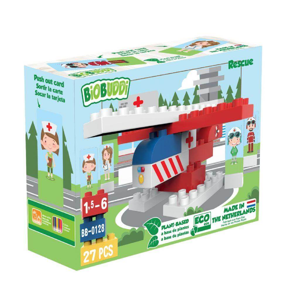 BioBuddi Environmentally Friendly Building blocks Rescue Helicopter age 1.5 to 6 years play educational toys Earthlets